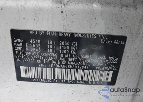 2017 Subaru Legacy 2.5I Premium из США, поврежденный, VIN 4S3BNAH68H3012643